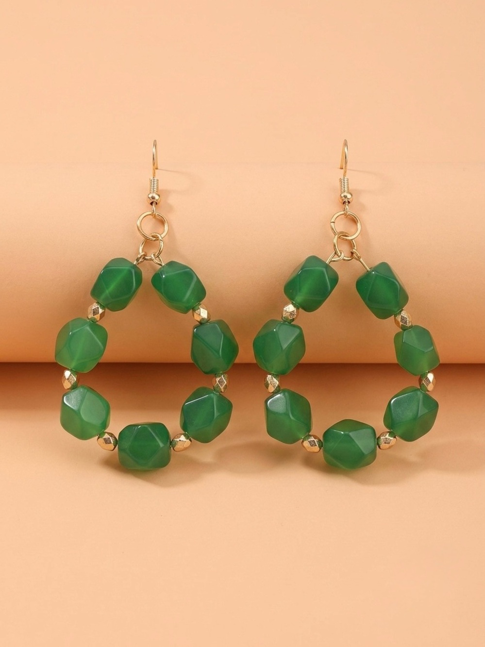 Handmade Green Beaded Hoop Earrings